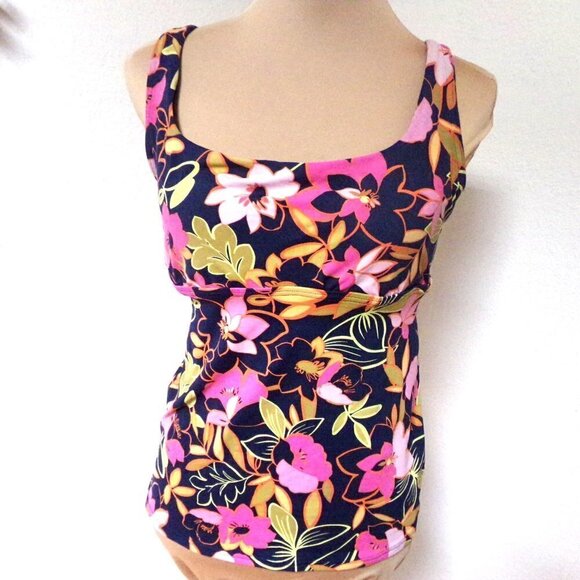 Lands End Blue and pink Floral Tankini top - Picture 1 of 5